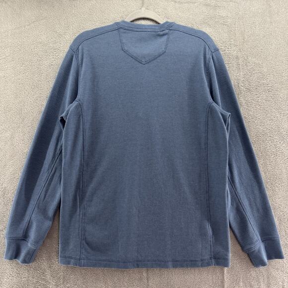 Eddie Bauer Sweater Mens M Blue Ultrasoft Thermal Henley Waffle Crew Neck L/S - Picture 5 of 12